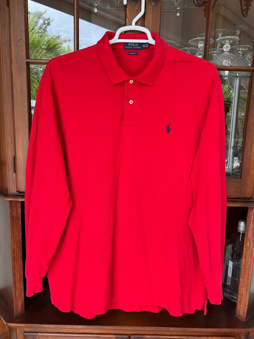 Polo by Ralph Lauren Long-Sleeve Polo in Bold Red with Navy Logo